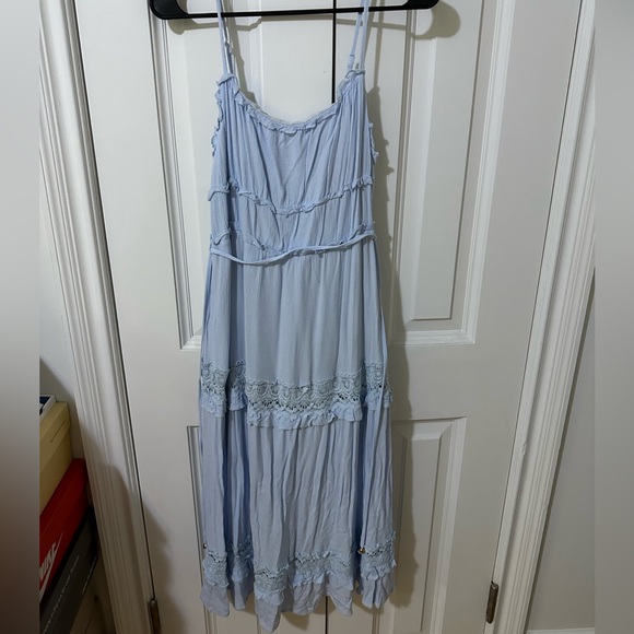 Women’s Blue Summer Boho Spaghetti Strap Casual Long Flowy Dress. - Picture 6 of 8